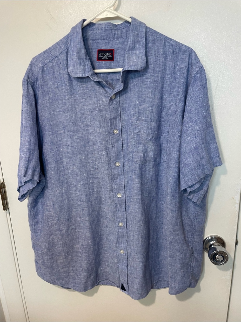 UNTUCKit Cameron 100% Linen Short-Sleeve Button Down Shirt Blue XL men
